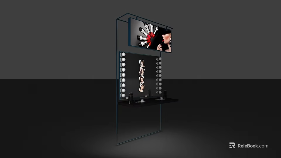 Modern Perfume Cosmetics Display Stand With Transparent Shelves And Advertising Screen 3d model 