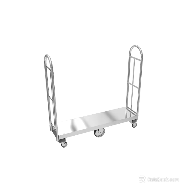 Stainless Steel Utility Cart With Flat Platform Handles And Wheels 3d model 