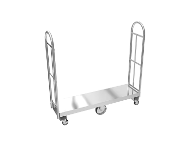 Stainless Steel Utility Cart With Flat Platform Handles And Wheels 3d model