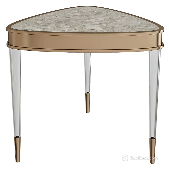 Elegant Modern Side Table with Marble Top Gold Frame and Transparent Acrylic Legs 3d model 