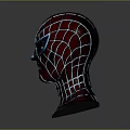 Red And Black Spider Man Mask With Blue Eyes And Web Pattern Design