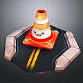 Cartoon Road Structure With Orange White Traffic Cone Smiley Face Yellow Lines And Stone Edges