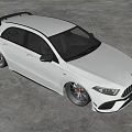 White Mercedes AMG Hatchback With Sporty Body Kit And Black Wheels In Modern Garage