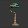 Elegant Vintage Lighting Combination With Green Scalloped Glass Shade And Gold Metal Base