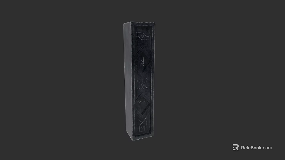 Elegant Black Decorative Pillar Featuring Intricate Carvings And Geometric Patterns 3d model