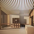 Modern Specialty Store Interior With Open Space Wooden Ceiling And Display Shelves