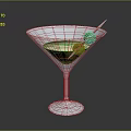 Elegant Martini Glassware With Frosted Rim And Green Olive Garnish On Dark Background
