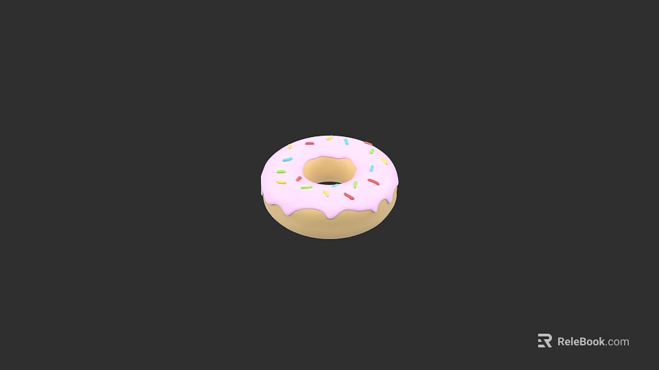 Delicious Donut With Pink Frosting And Colorful Sprinkles On Black Background 3d model 