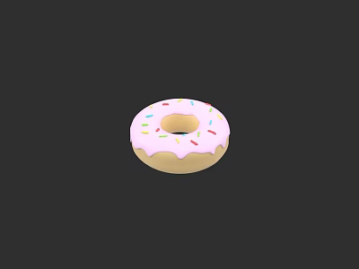 Delicious Donut With Pink Frosting And Colorful Sprinkles On Black Background 3d model
