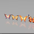 Pink Yellow Orange Red Butterflies With Reflections On Gray Background
