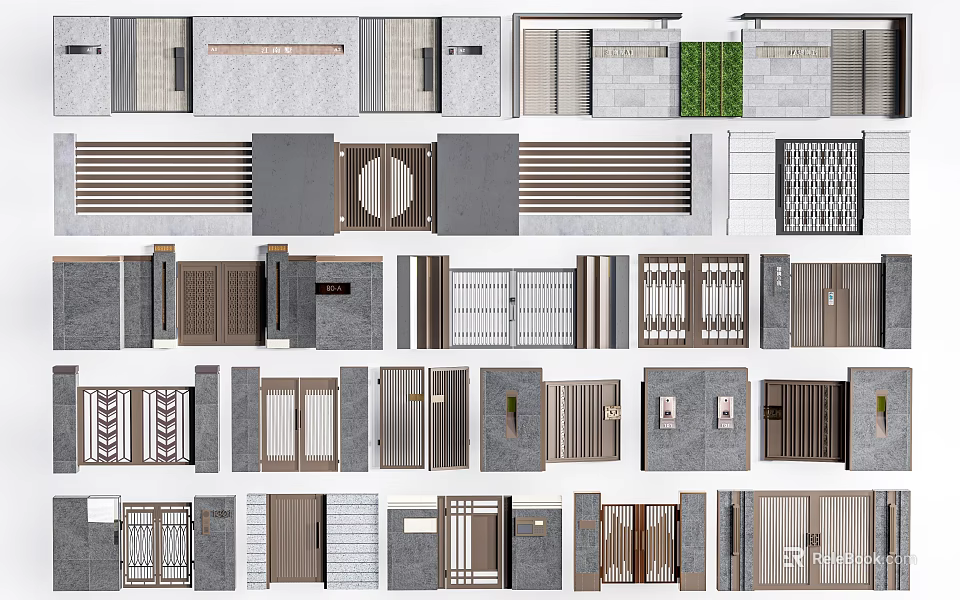 Building Exterior Wall Design Ideas Featuring Various Gates Decorative Panels And Materials 3d model