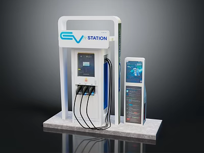 EV Station Structure With Charging Ports And Digital Display Screen 3d model
