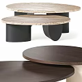 Modern Round Coffee Tables With Marble And Wooden Tops And Black Cylindrical Bases