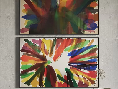 Colorful Abstract Paintings With Vibrant Hues Hanging On Wall Art 3d model