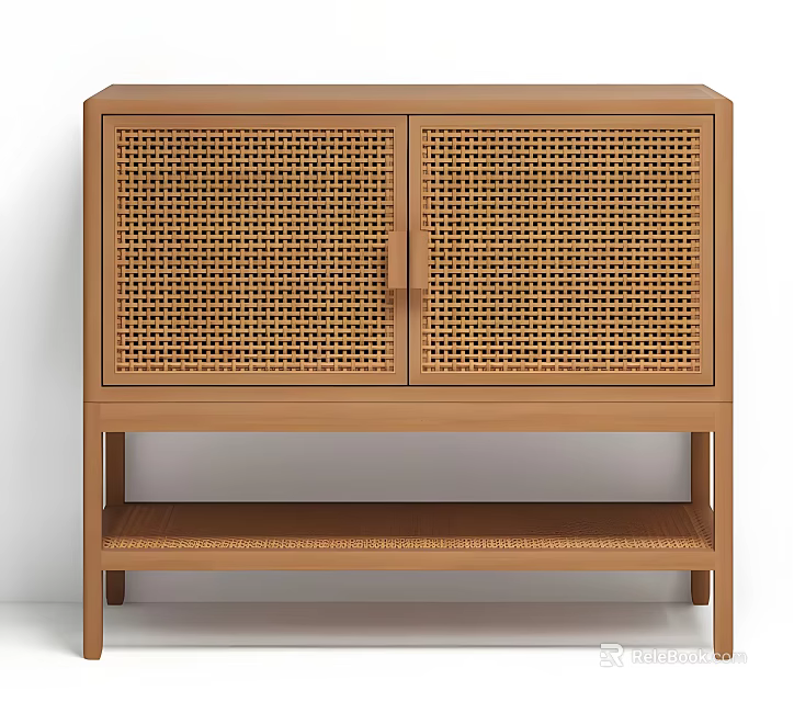 Wooden Entryway Cabinet Sideboard With Woven Doors And Lower Shelf Modern Design 3d model 