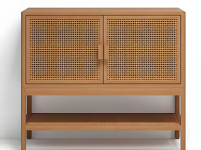 Wooden Entryway Cabinet Sideboard With Woven Doors And Lower Shelf Modern Design 3d model