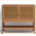 Wooden Entryway Cabinet Sideboard With Woven Doors And Lower Shelf Modern Design
