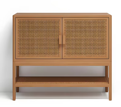 Wooden Entryway Cabinet Sideboard With Woven Doors And Lower Shelf Modern Design 3d model