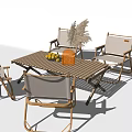Outdoor Folding Table and Chairs Set with Metal Frame White Cushions Fruits and Wicker Basket