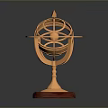 Golden Armillary Sphere Decorative Model With Rings Pointer And Red Wooden Base