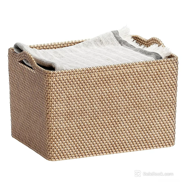 Brown Woven Storage Basket With Gray Cloth For Home Organization 3d model 