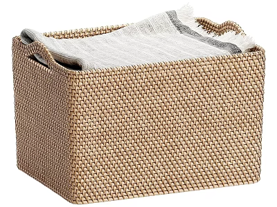 Brown Woven Storage Basket With Gray Cloth For Home Organization 3d model