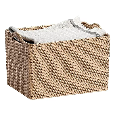 Brown Woven Storage Basket With Gray Cloth For Home Organization 3d model