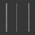 Three Long Metal Industrial Equipment Rods With Spiral Texture And Reflective Surface