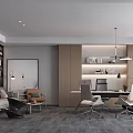 Modern Office Interior Design With Workstations Sofa Seating Bookshelves And Hanging Lights