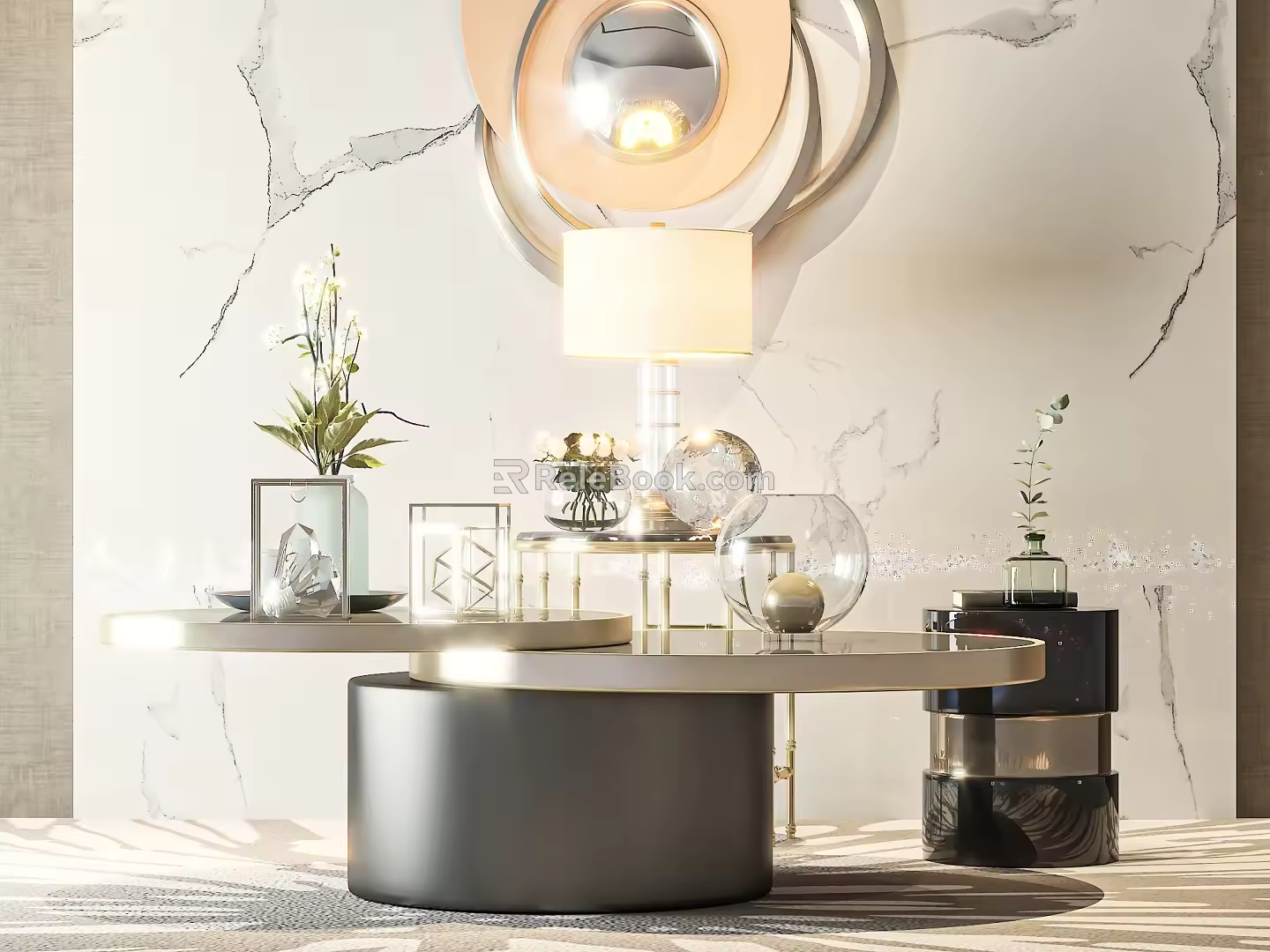 Coffee table side table decoration background wall desktop background plant ornaments book ornaments table lamp wine ornaments 3d model
