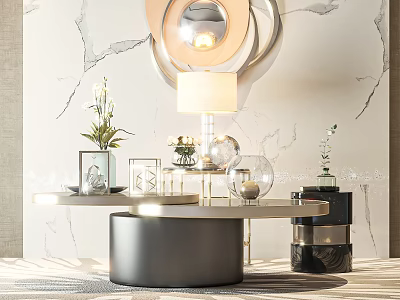 Coffee table side table decoration background wall desktop background plant ornaments book ornaments table lamp wine ornaments 3d model
