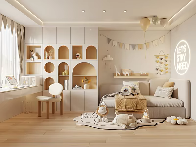 Modern Children's Bedroom Children's Bed Princess Room Multi-function Room 3d model