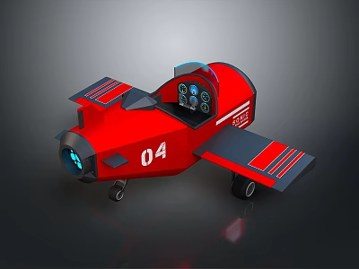 Red Airplane Model Number 04 With Cockpit Wings And Wheels 3d model