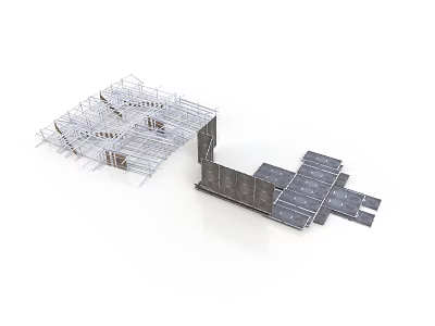 Building Structure With Metal Frame And Modular Gray Panel Components 3d model