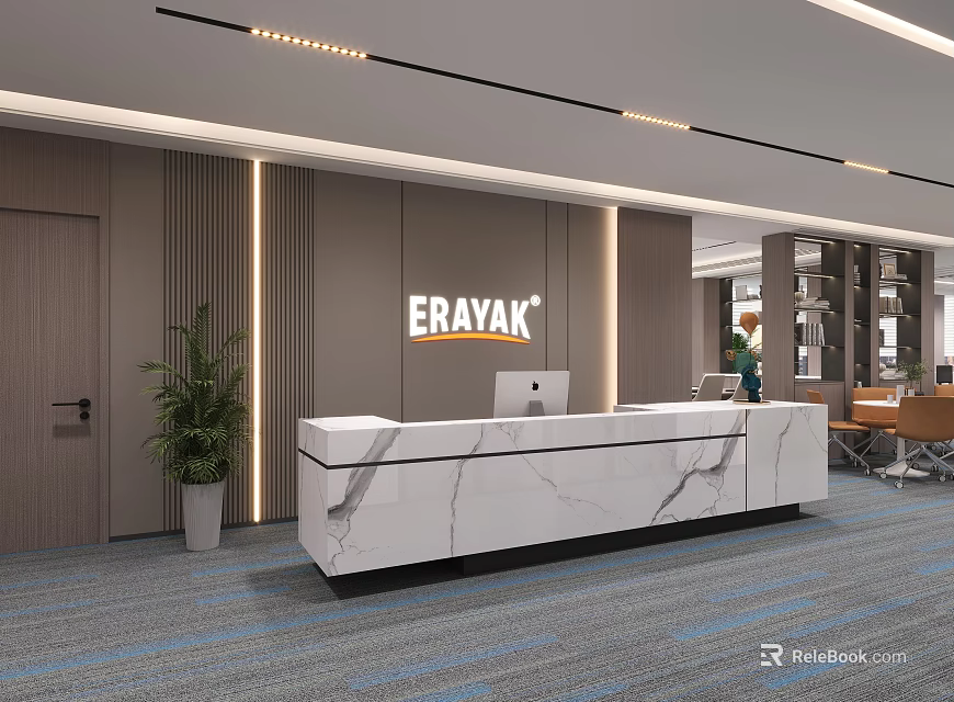 Stylish Modern Marble Office Reception Desk With Brand Logo Wall And Elegant Business Interior Design 3d model 