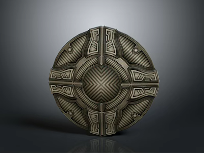 Ancient Metal Shield Weapon With Intricate Decorative Geometric Design Patterns 3d model
