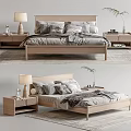 Modern Double Bed Interior With Wooden Frame Nightstands Table Lamps Pillows And Quilt