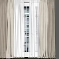 Elegant Beige Curtains with White Window Frame and Building View Outside