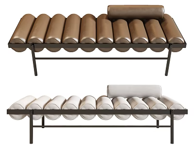 Modern Chaise Lounge Design with Brown and White Cylindrical Cushions and Metal Frame Structure 3d model