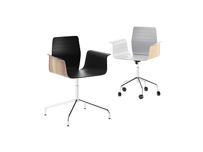 Modern Office Chairs In Black And Gray With Wooden Armrests Metal Base And Wheels 3d model