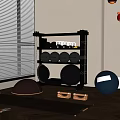 Fitness Storage Shelf With Black Dumbbells And Yoga Balls In Indoor Workout Space