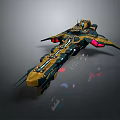 Futuristic Streamlined Sci Fi Spaceship With Yellow Green Hull And Red Thrusters