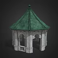 Octagonal White Stone Gazebo With Green Roof And Arched Openings