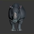Cartoon Style Blue Rhinoceros 3D Model With White Horn And Surface Reflection
