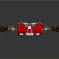 Game Movie Character Red Robot With Metallic Armor Horned Head And Mechanical Design