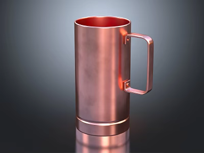 Shiny Copper Metallic Mug With Cylindrical Shape And Handle On Dark Background 3d model