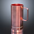 Shiny Copper Metallic Mug With Cylindrical Shape And Handle On Dark Background