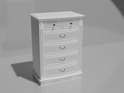 Traditional White Chest of Five Drawers with Ornate Carvings and Base 3d model