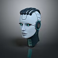 Robot Character With Cybernetic Head Glowing Blue Eyes Mechanical Components And White Metallic Surface