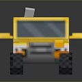 Yellow Pixel Art Toy Truck With Package In Bed On Dark Background Surface